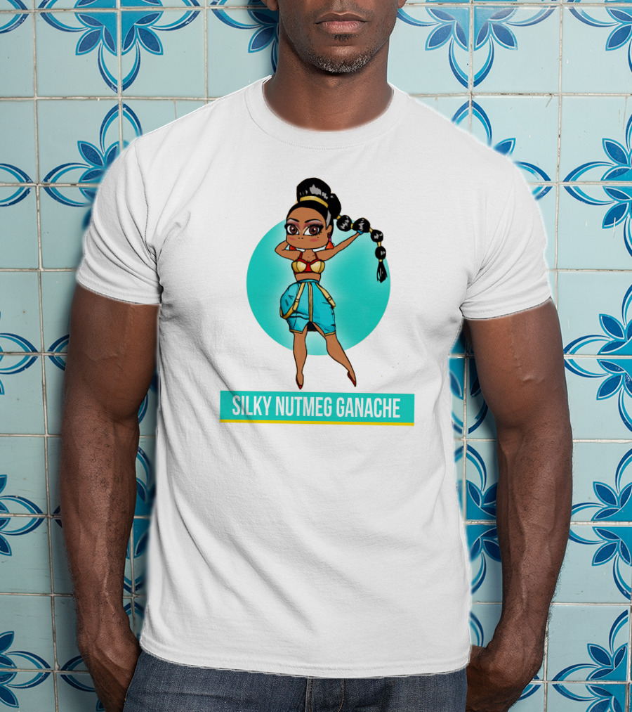 Silky Nutmeg Ganache Cartoon Character Blue Circle T-Shirt