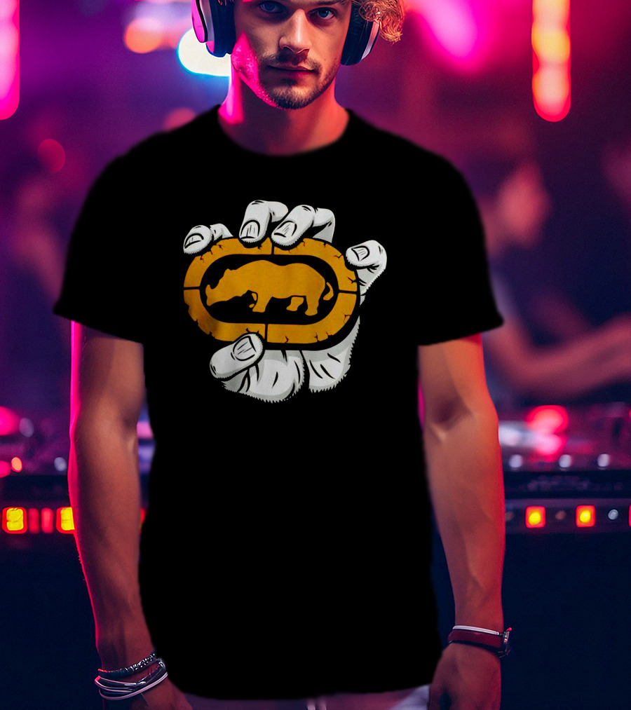 Percko Rhino Emblem Gripped By Cartoon Hand T-Shirt
