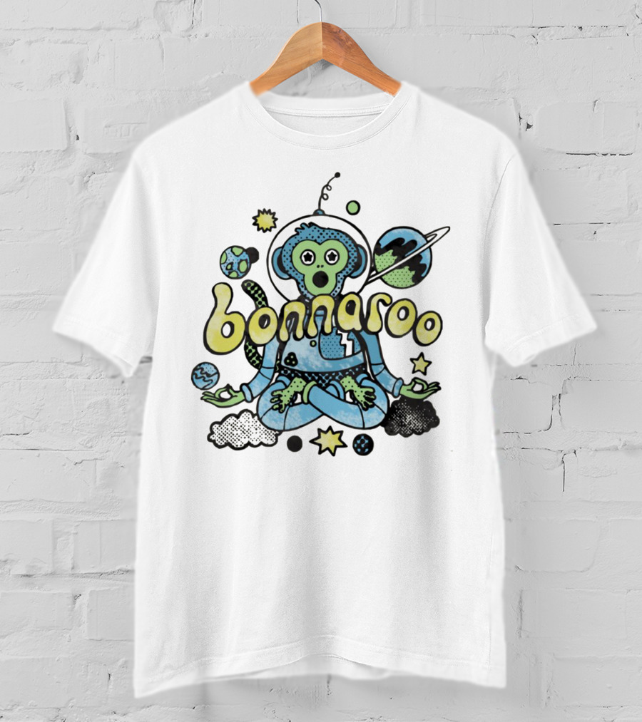 Bonnaroo Cosmic Astronaut Monkey Meditation Planet Space Exploration T-Shirt