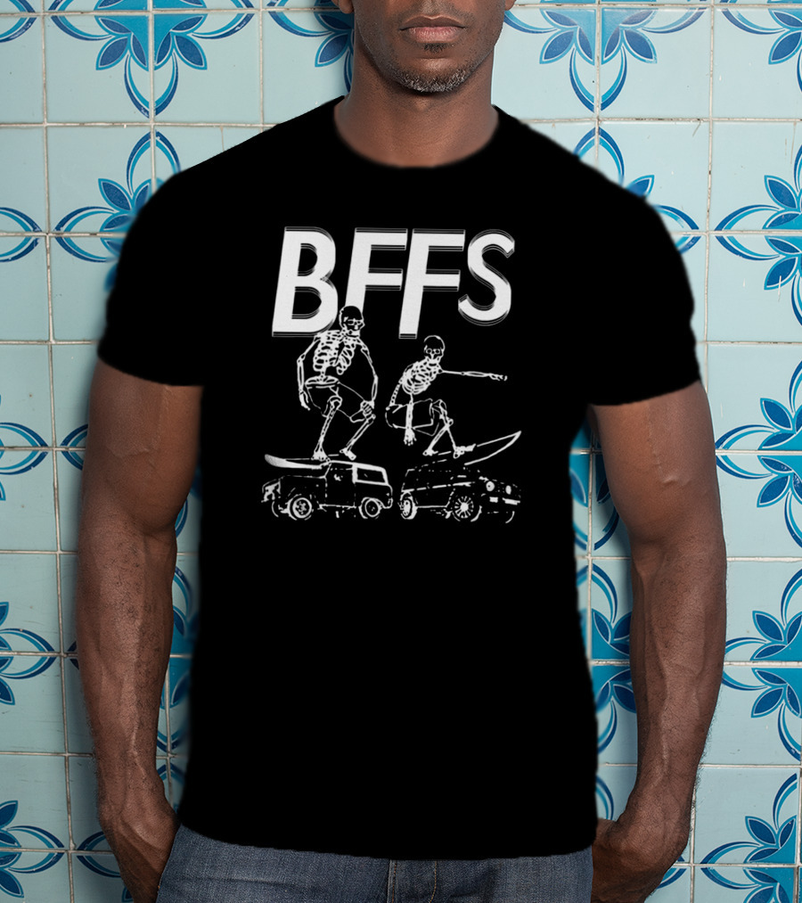 BFFS Skeletons Skateboarding On Vans T-Shirt