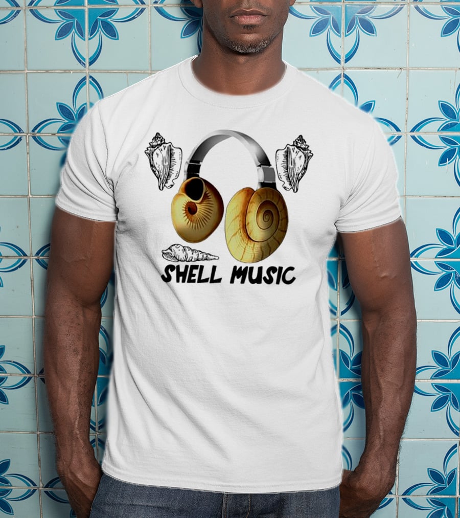 SHELL MUSIC Conch Headphones Nautical Shells Motif T-Shirt