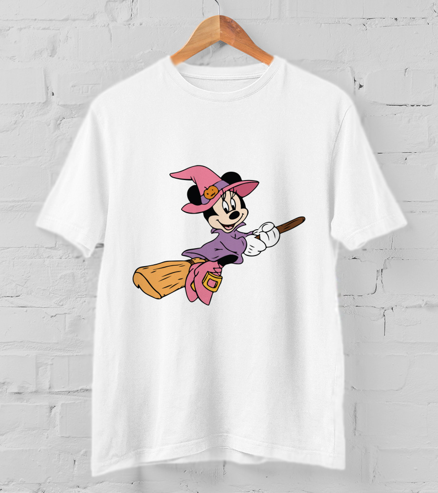 Mouse Witch Pumpkin Hat Broom Halloween Party T-Shirt