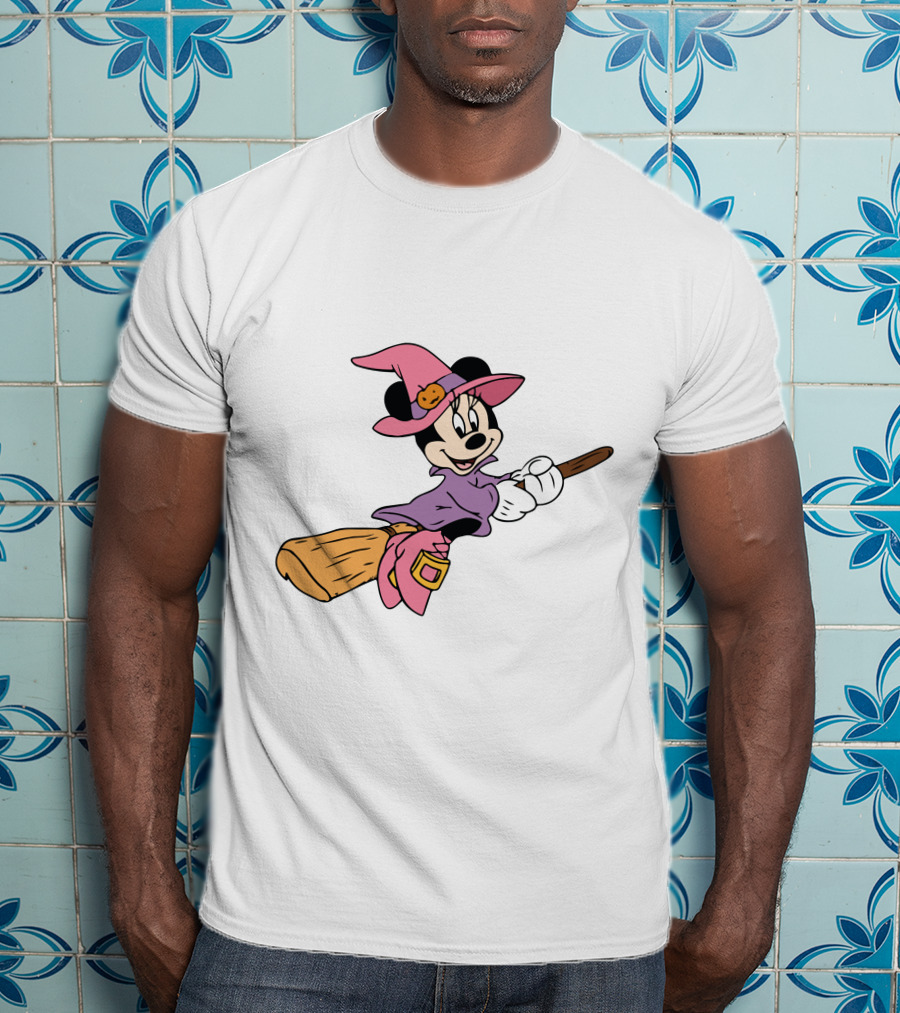Mouse Witch Pumpkin Hat Broom Halloween Party T-Shirt