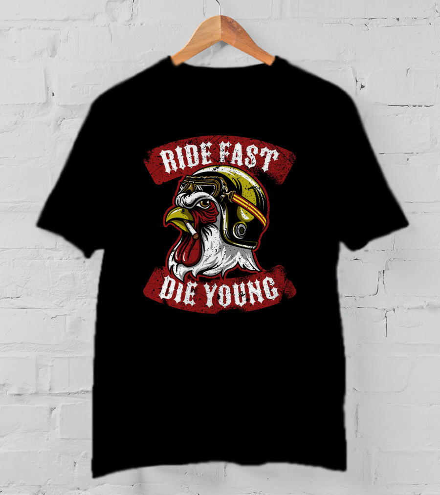 Ride Fast Die Young Rooster Motorcycle Helmet T-Shirt