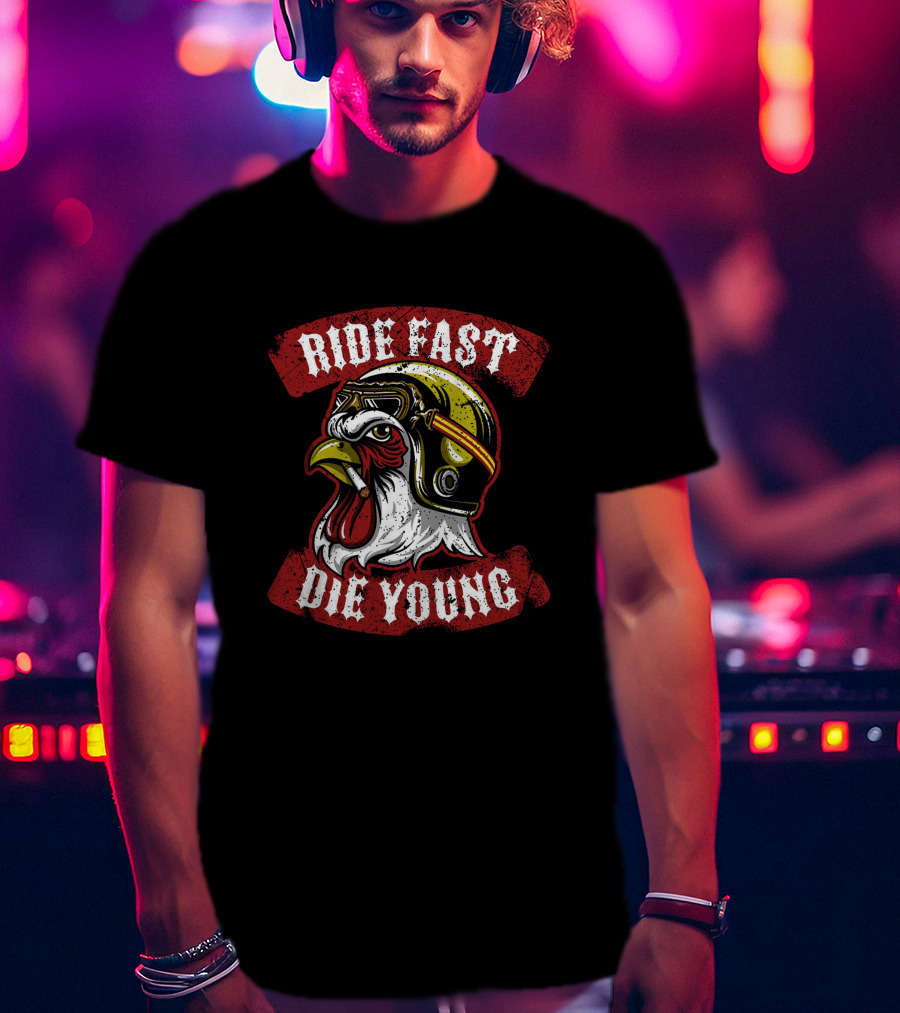 Ride Fast Die Young Rooster Motorcycle Helmet T-Shirt