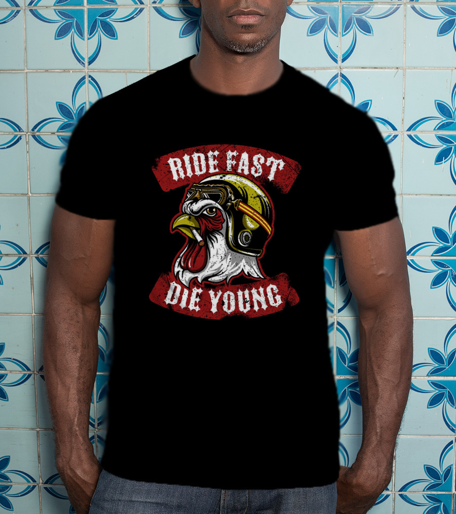 Ride Fast Die Young Rooster Motorcycle Helmet T-Shirt
