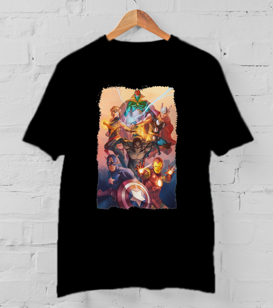 Super Avengers Captain America Iron Man Thor Black Panther Vision Team Iconic Heroes T-Shirt