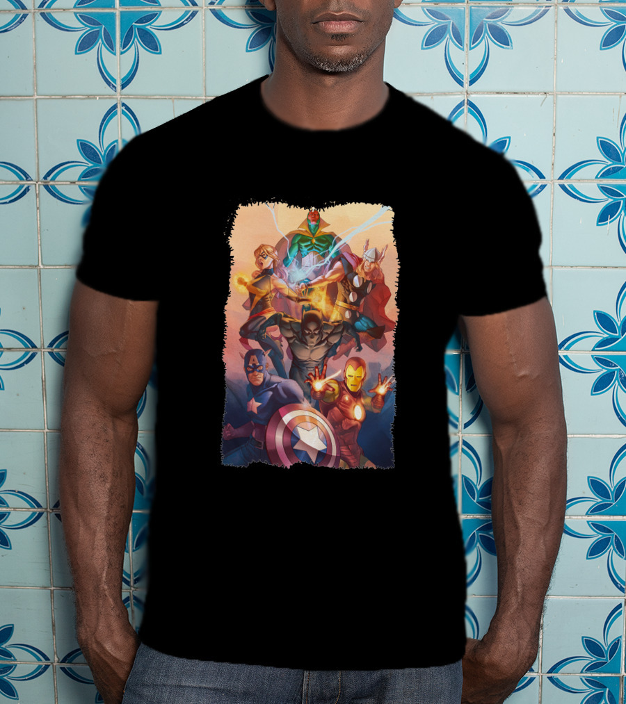 Super Avengers Captain America Iron Man Thor Black Panther Vision Team Iconic Heroes T-Shirt