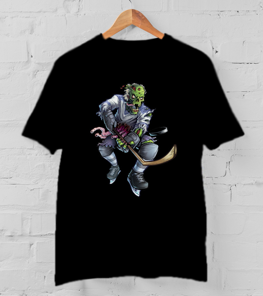 Zombie Hockey Player With Puck And Stick T-Shirt
