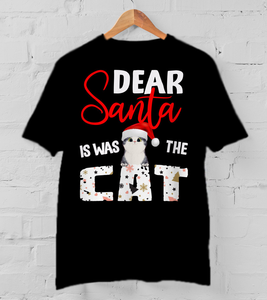 Dear Santa Cute Cat In Santa Hat Holiday Christmas T-Shirt