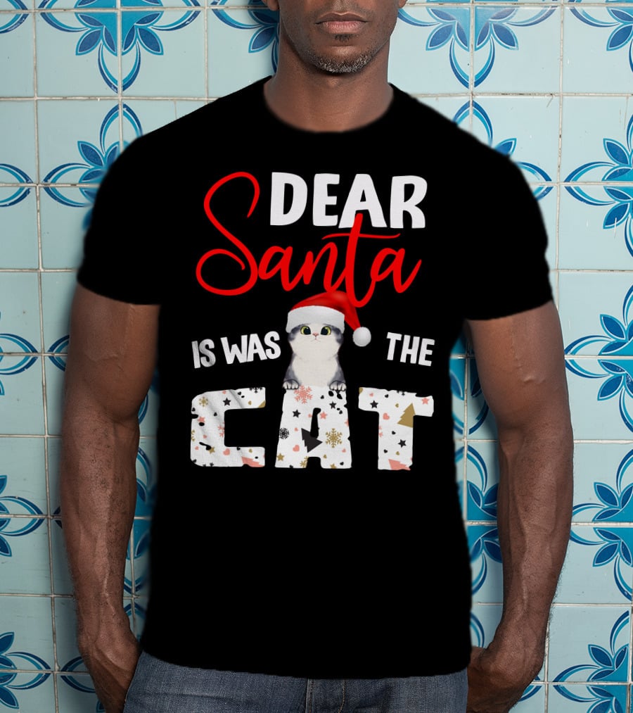 Dear Santa Cute Cat In Santa Hat Holiday Christmas T-Shirt