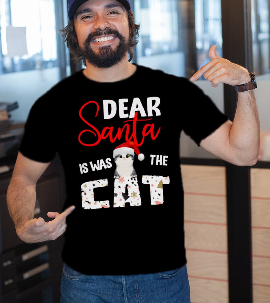 Dear Santa Cute Cat In Santa Hat Holiday Christmas T-Shirt