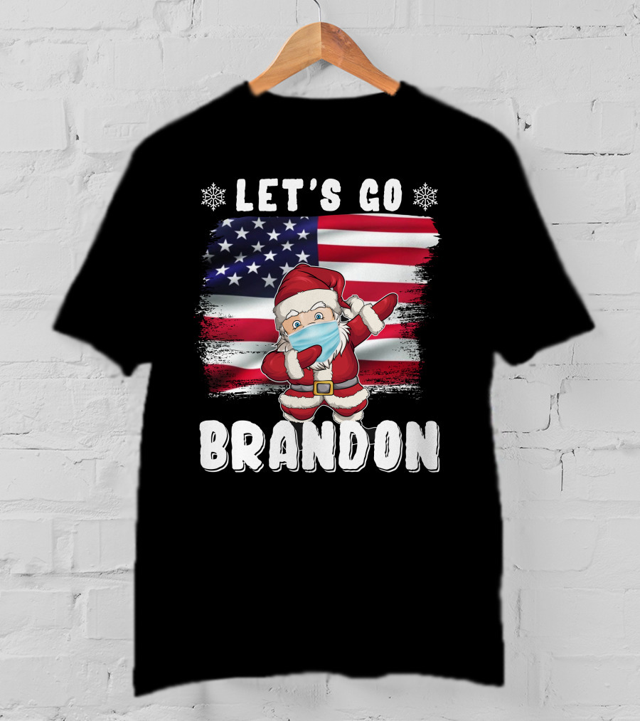 Let's Go Brandon Santa Mask American Flag Christmas T-Shirt