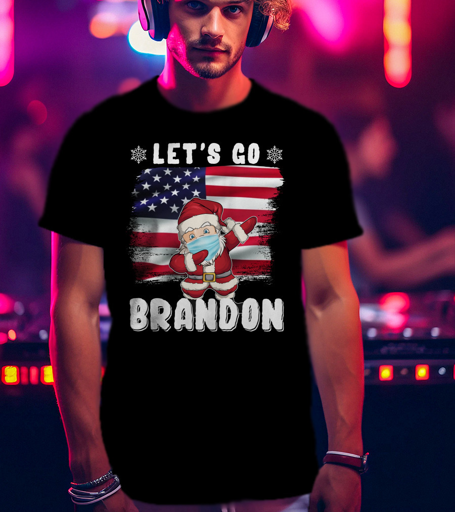 Let's Go Brandon Santa Mask American Flag Christmas T-Shirt