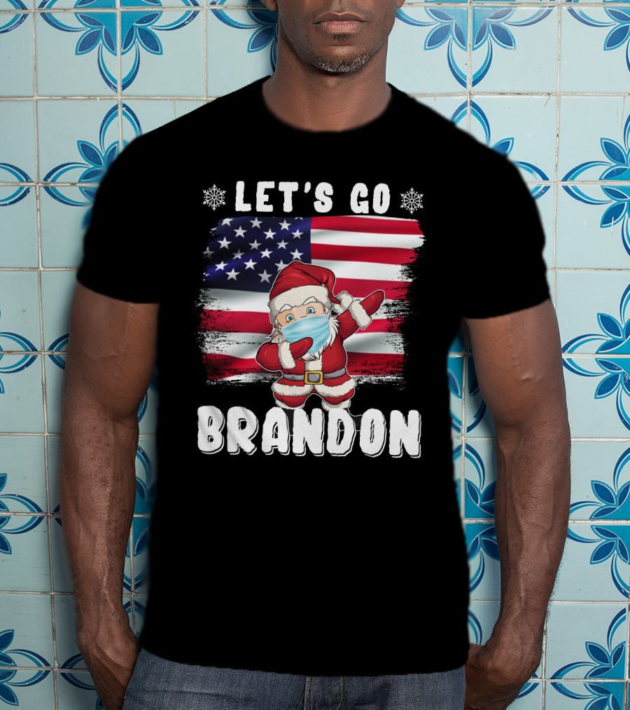 Let's Go Brandon Santa Mask American Flag Christmas T-Shirt