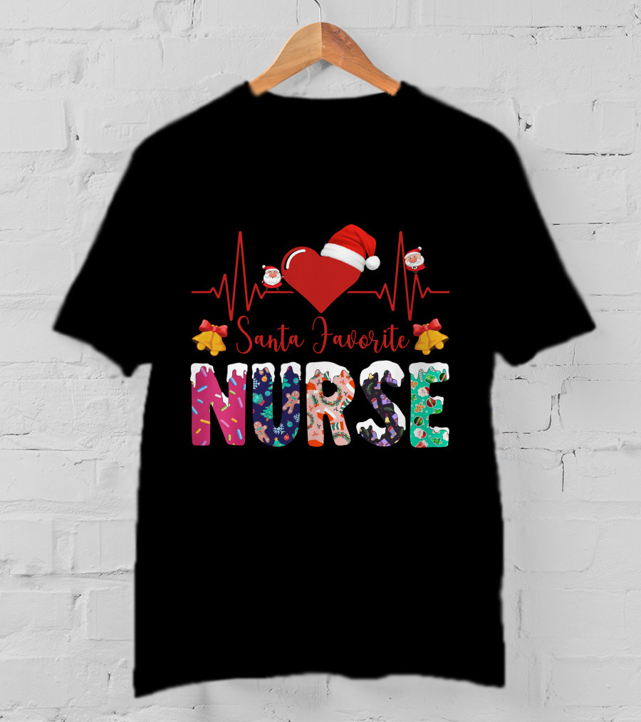 Santa Favorite Nurse Christmas Heartbeat T-Shirt