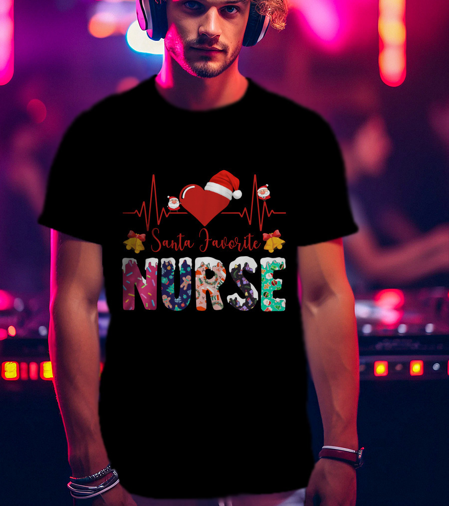 Santa Favorite Nurse Christmas Heartbeat T-Shirt