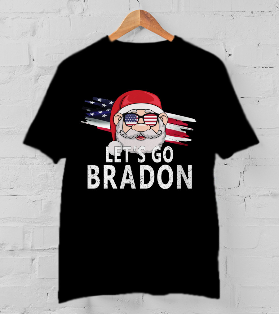 LET'S GO BRADON Christmas Santa USA Flag Glasses T-Shirt