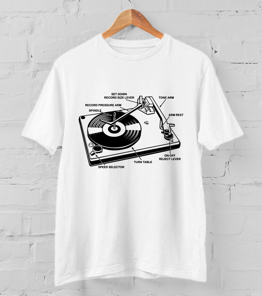 Vinyl Record Player Diagram Tone Arm Turn Table T-Shirt