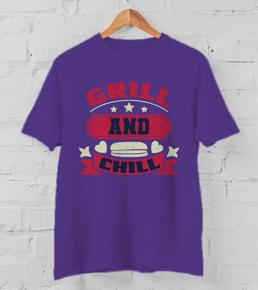 GRILL AND CHILL Stars And Hearts BBQ Burger Banner T-Shirt