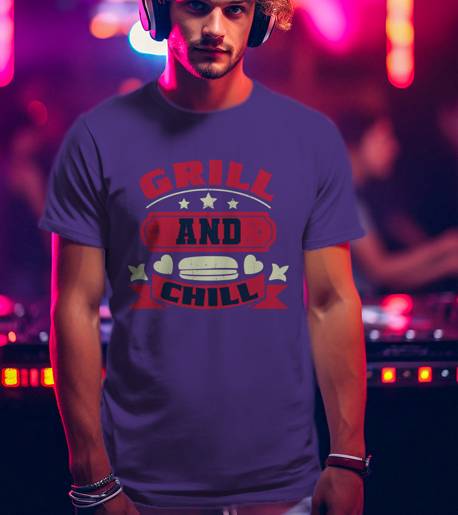 GRILL AND CHILL Stars And Hearts BBQ Burger Banner T-Shirt