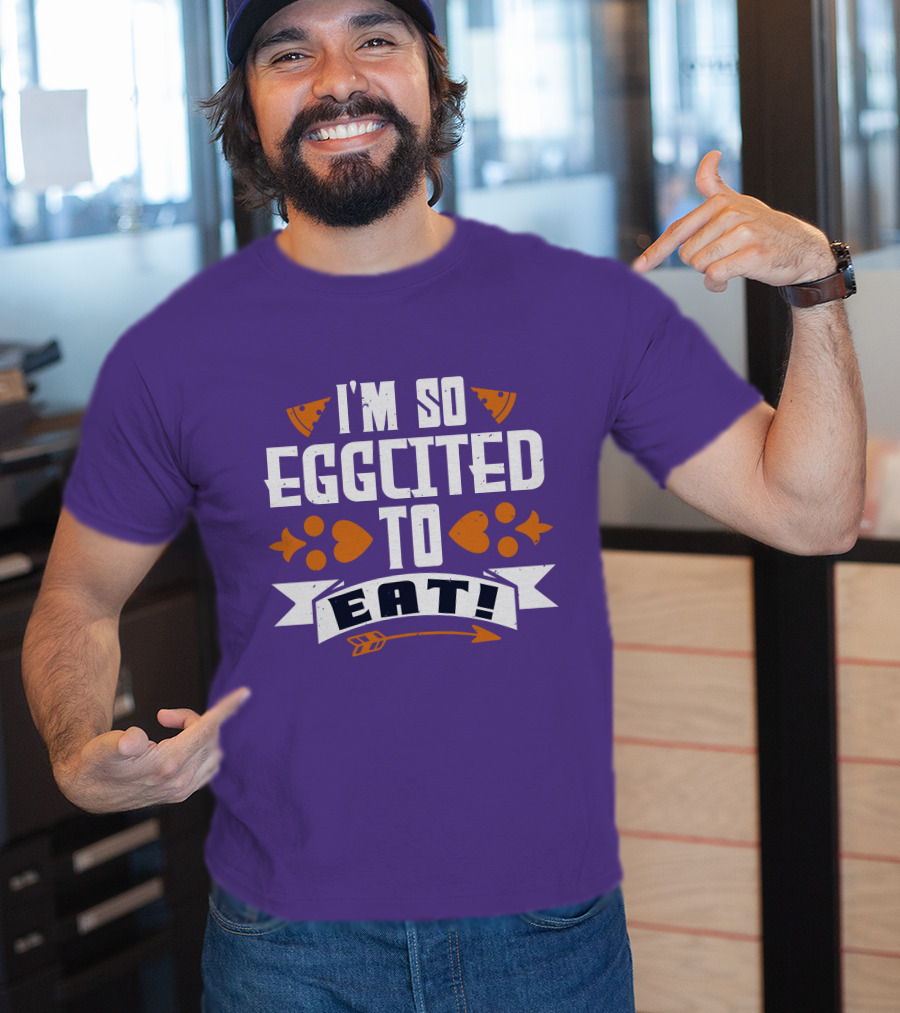 I'm So Eggcited To Eat Fun Playful Foodie Text Pizza Slice And Fish Icons T-Shirt