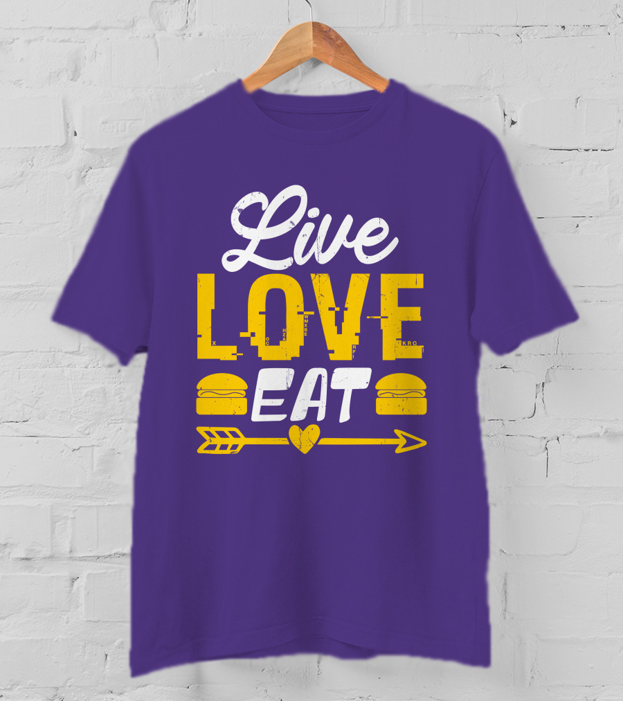 Live Love Eat With Burgers And Heart Arrow On Red T-Shirt