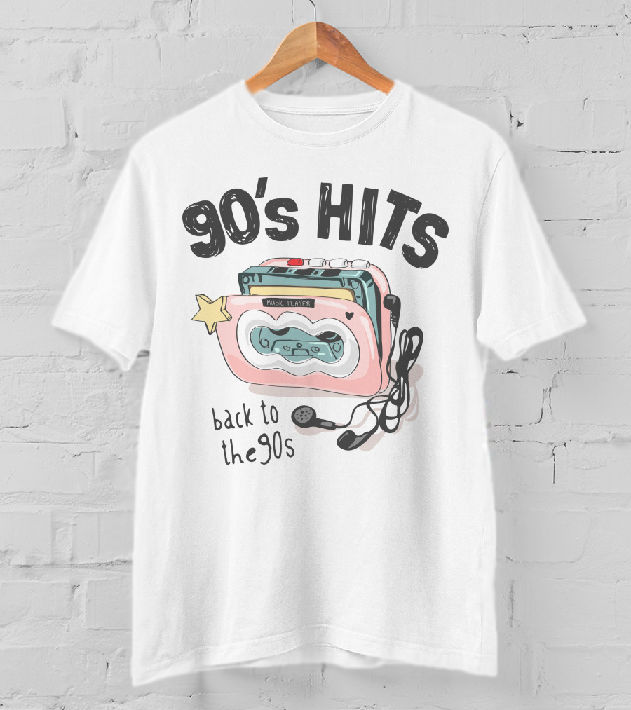 90's Hits Back To The 90s Music Player Cassette Old Vintage Pop 80s Fashion T-Shirt
