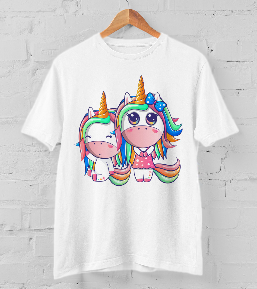Happy Friendship With Cute Funny Unicorns And Rainbow Elements T-Shirt