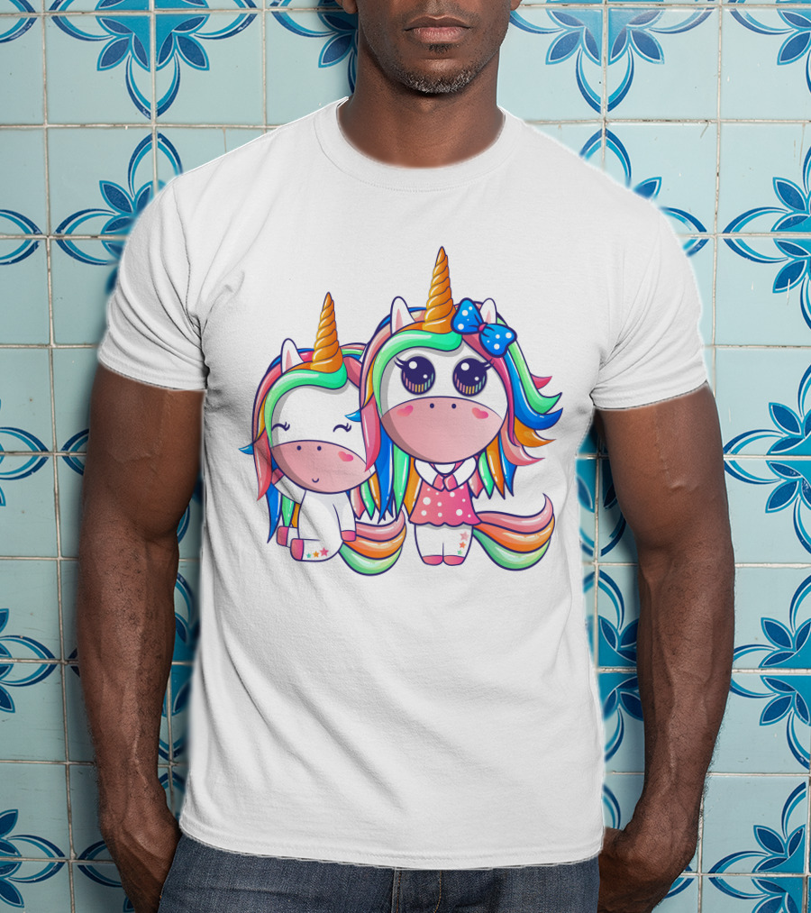 Happy Friendship With Cute Funny Unicorns And Rainbow Elements T-Shirt