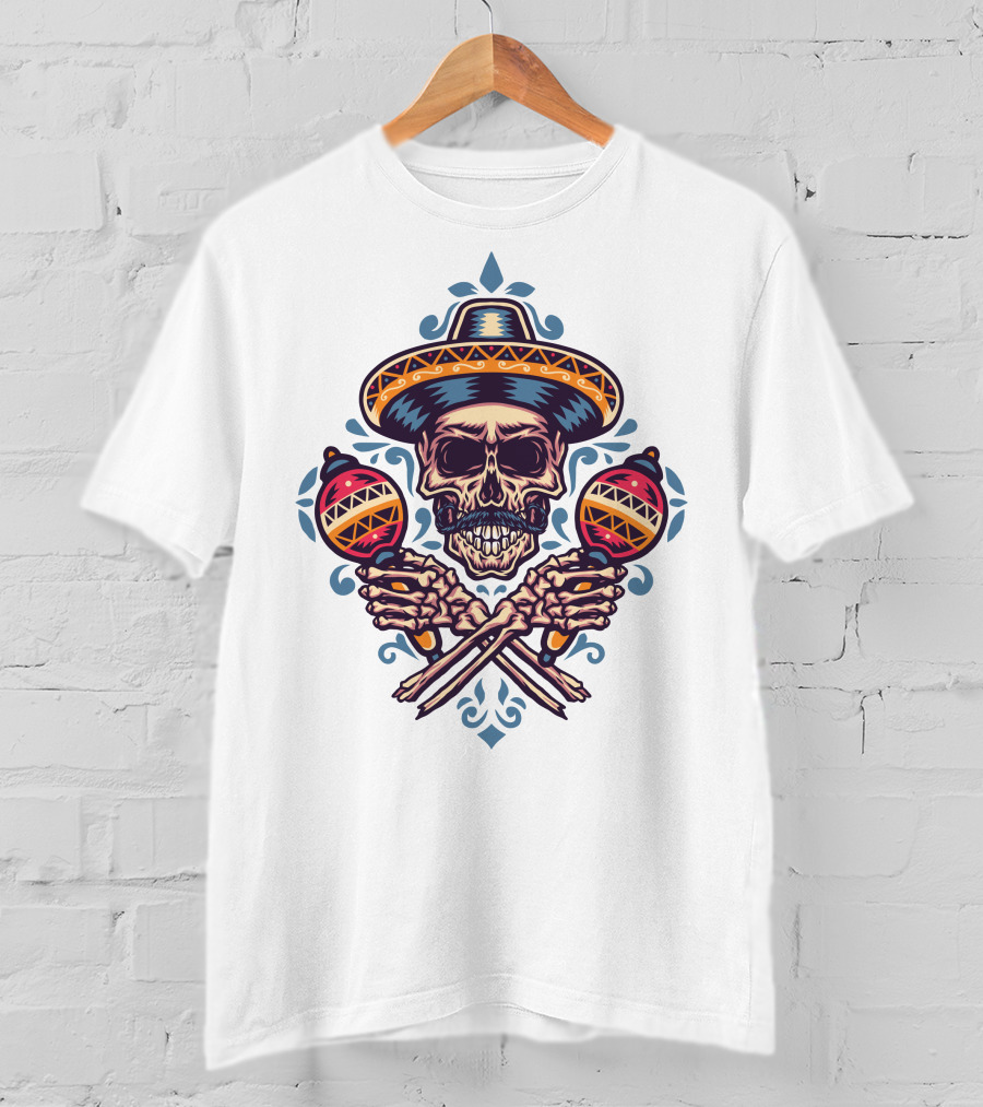 Sombrero Skull With Maracas Mexican T-Shirt