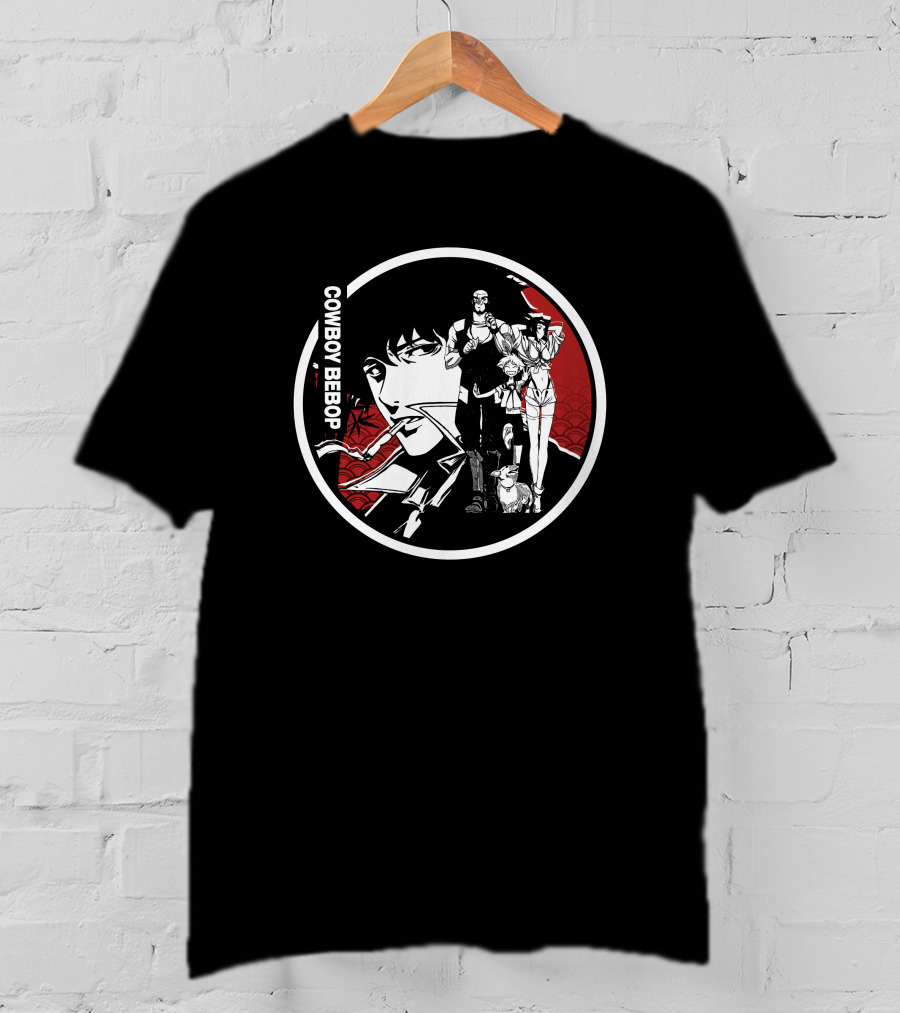COWBOY BEBOP Spike Jet Faye Ed Ein Anime Group Black Red Circle T-Shirt