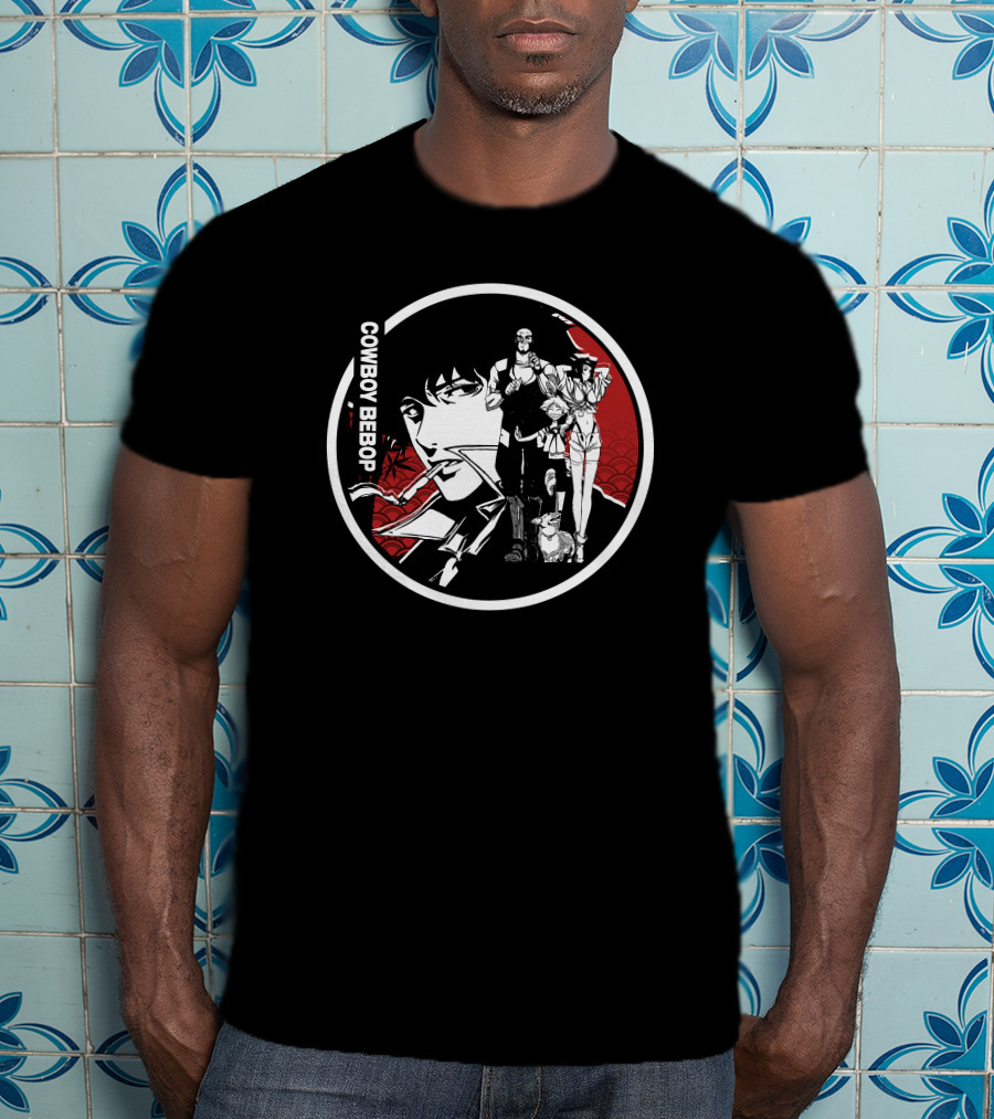 COWBOY BEBOP Spike Jet Faye Ed Ein Anime Group Black Red Circle T-Shirt