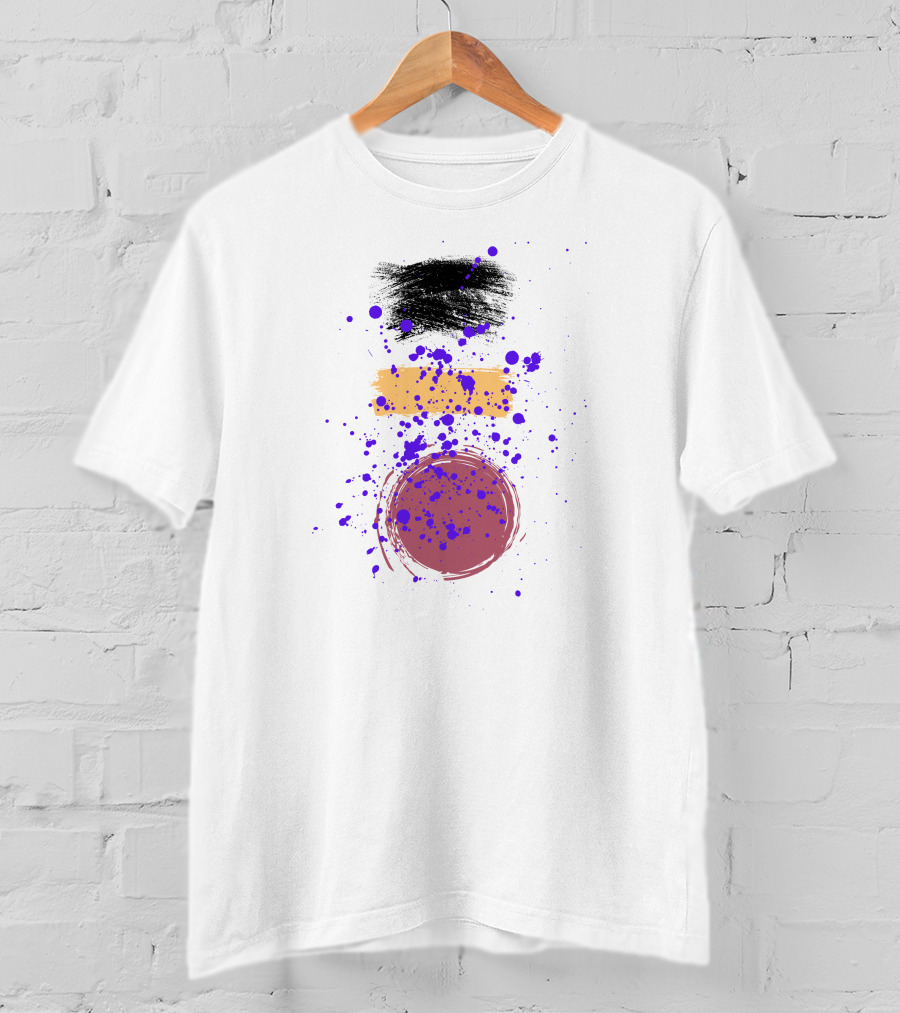 Painting Freestyle Black Yellow Purple Splatter Circle T-Shirt