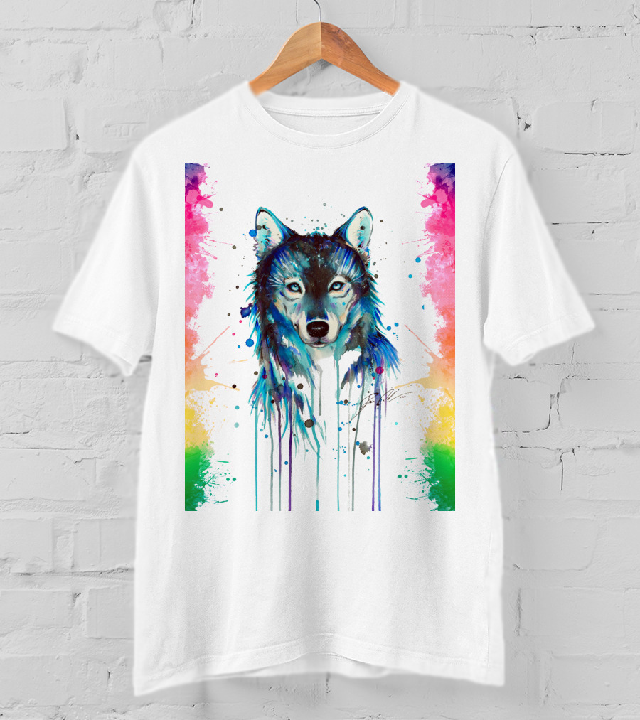 The Wolf Painting Colorful Watercolor T-Shirt