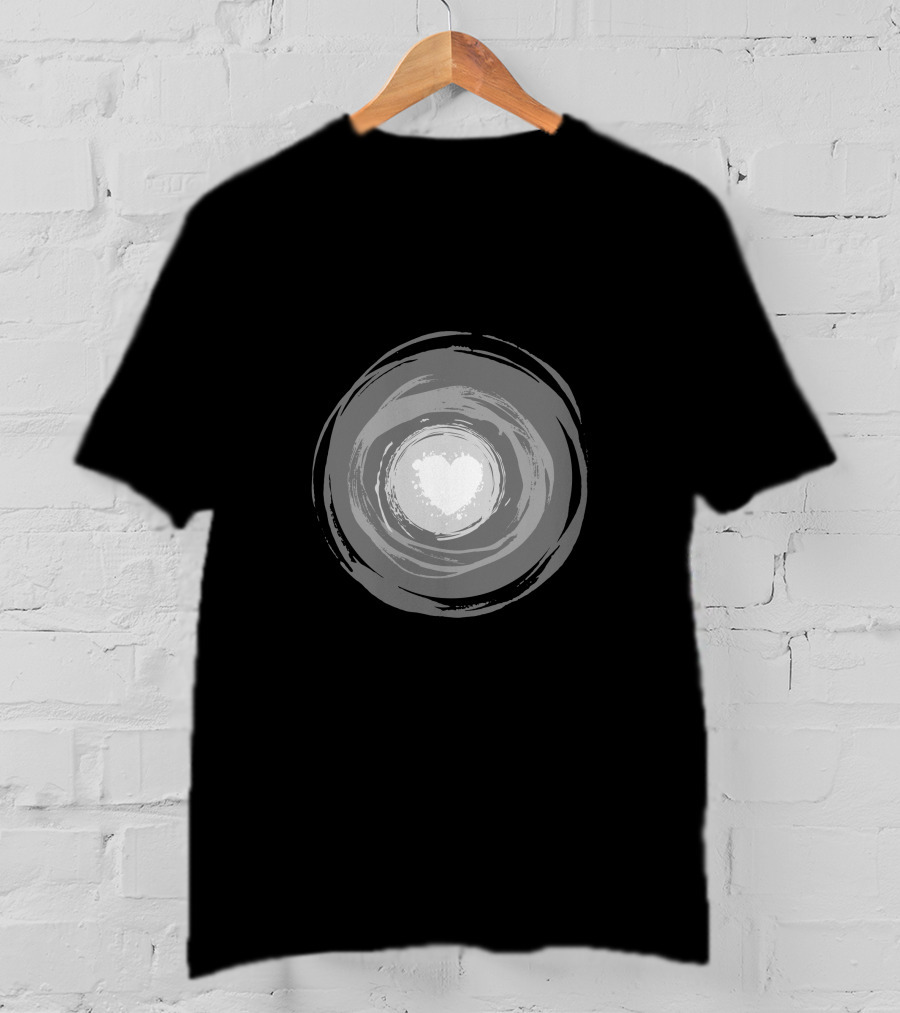 Color Circle Heart Center Monochrome Swirl T-Shirt