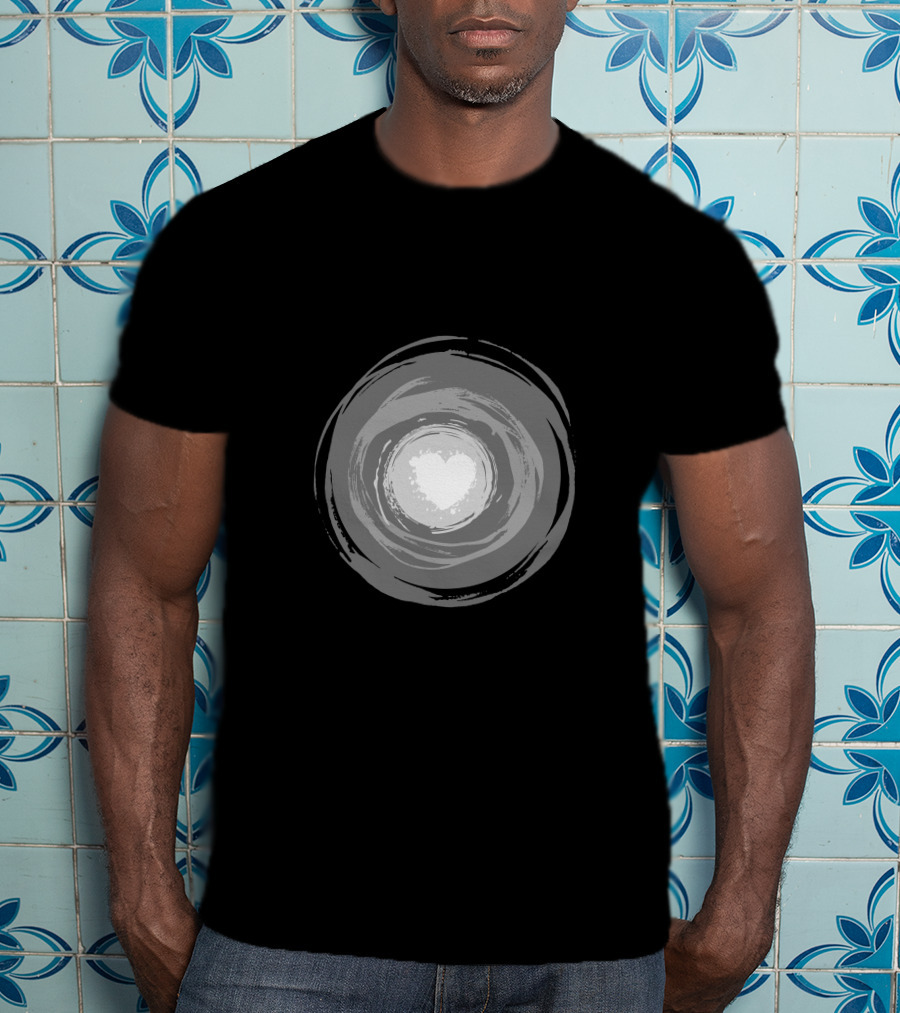 Color Circle Heart Center Monochrome Swirl T-Shirt