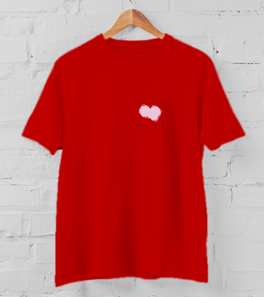 Heart With Framed Brushstroke Texture On Red T-Shirt