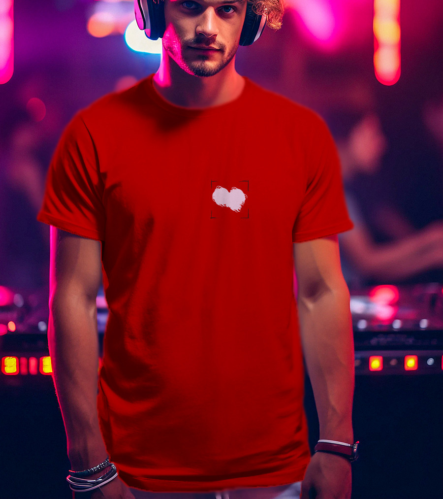 Heart With Framed Brushstroke Texture On Red T-Shirt
