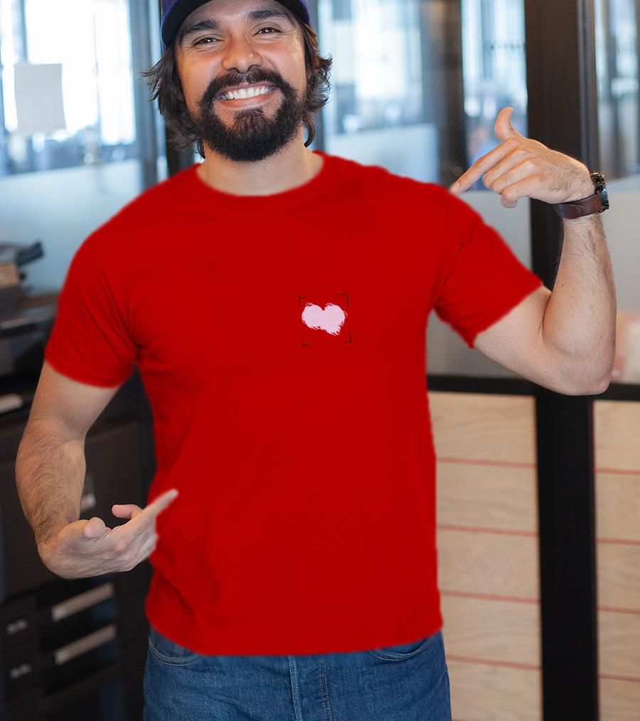 Heart With Framed Brushstroke Texture On Red T-Shirt