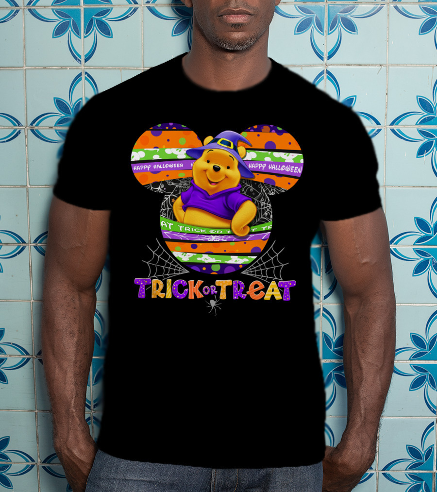 Happy Halloween Trick Or Treat Pooh Witch Hat Spiderwebs T-Shirt