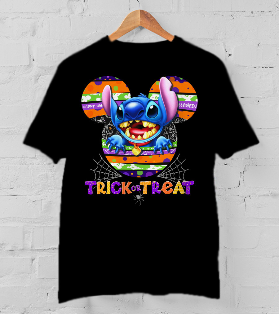 Stitch Happy Halloween Trick Or Treat Mickey Ears T-Shirt
