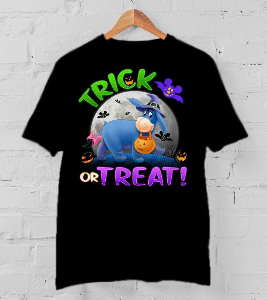 Eeyore Trick Or Treat Halloween Moon Bat Pumpkins T-Shirt