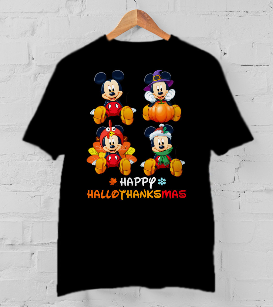Happy Hallothanksmas Mickey Mouse Pumpkin Turkey Snowflake T-Shirt
