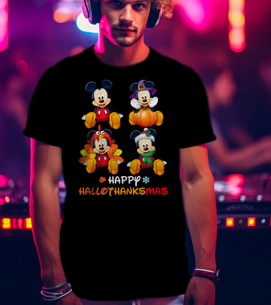 Happy Hallothanksmas Mickey Mouse Pumpkin Turkey Snowflake T-Shirt