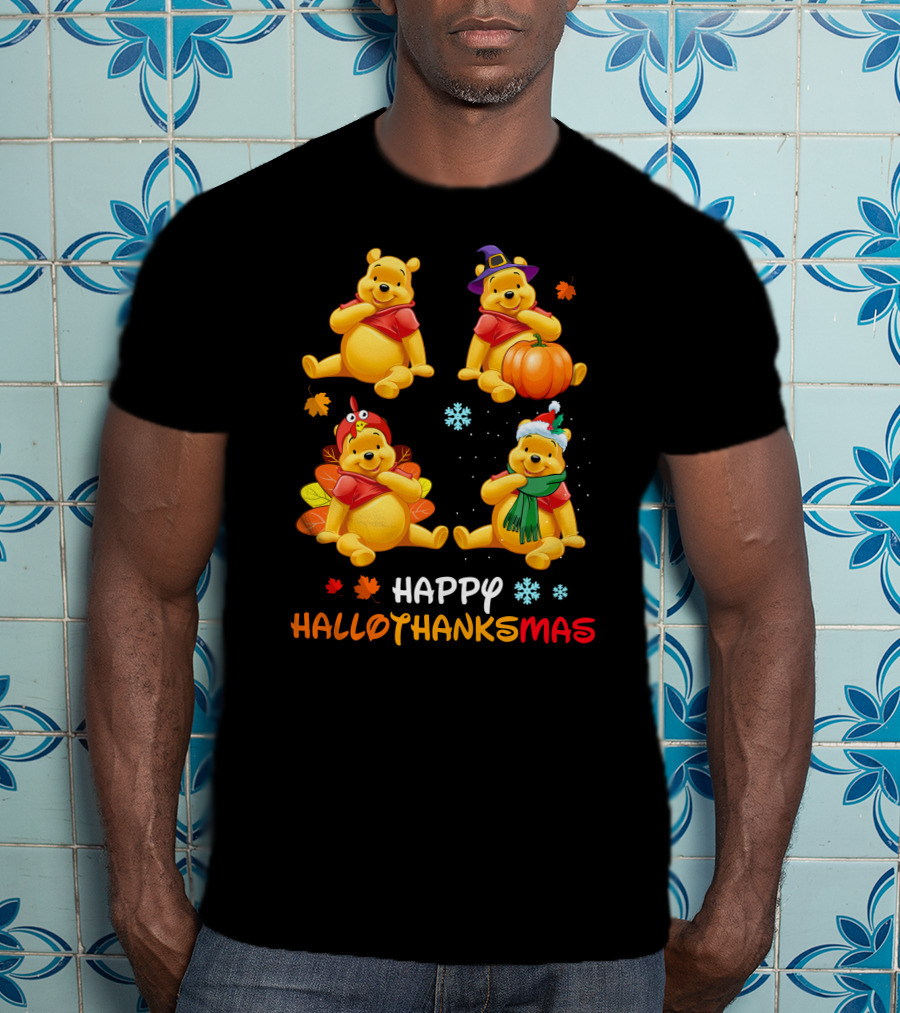 Pooh Happy Hallothanksmas With Seasonal Costumes And Decorations T-Shirt