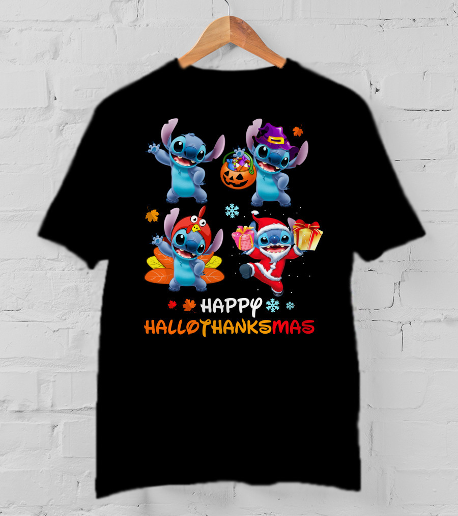 Stitch Happy Hallothanksmas Halloween Thanksgiving Christmas T-Shirt