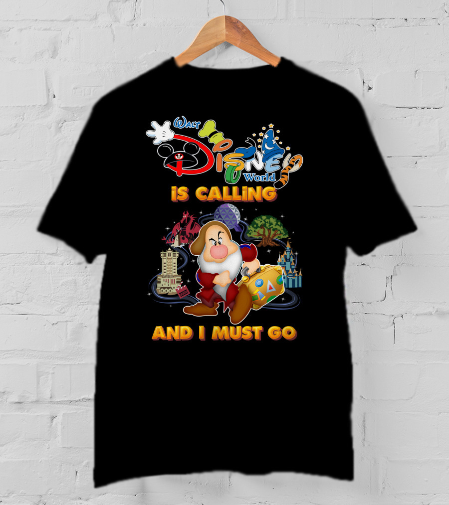 Walt Disney World Is Calling And I Must Go Grumpy Dwarf With Icons T-Shirt