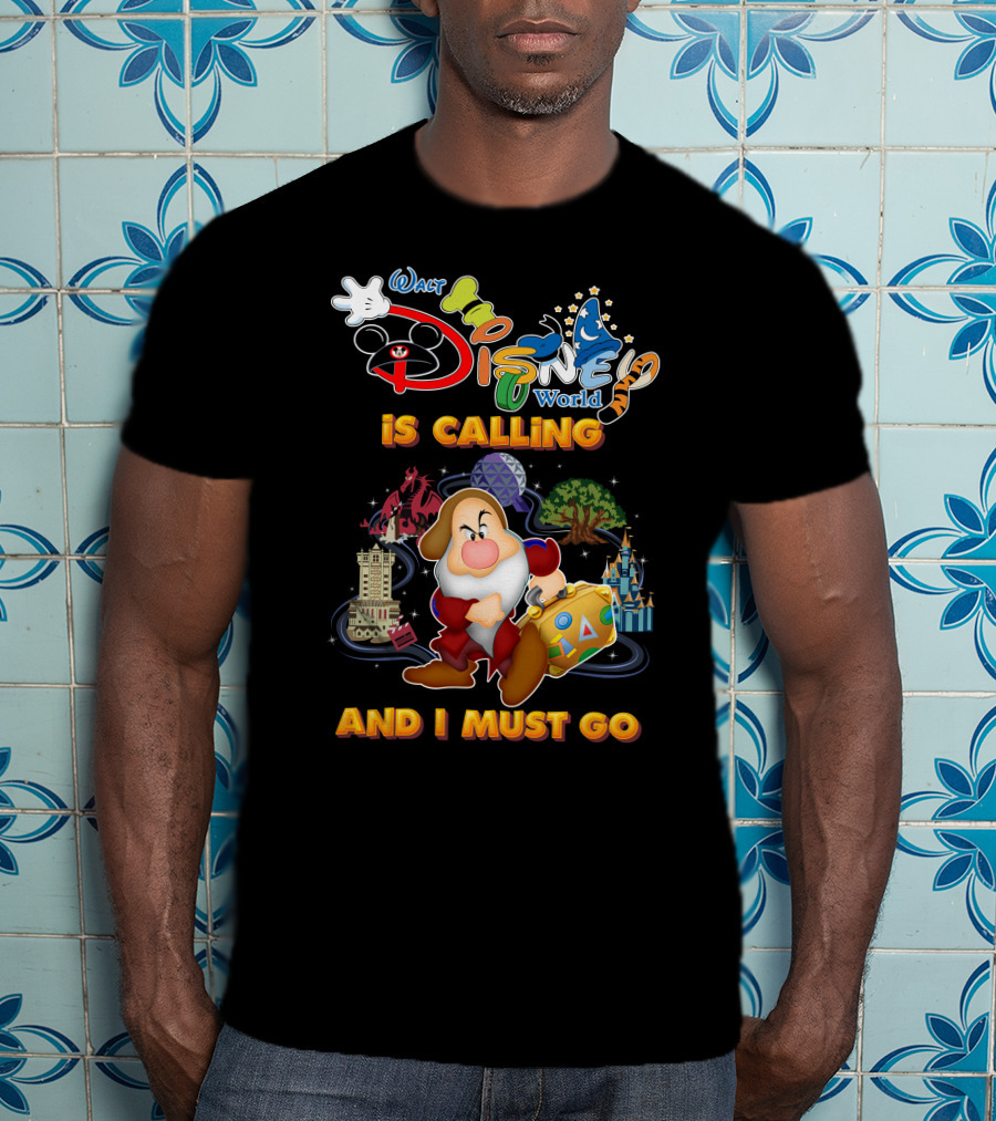 Walt Disney World Is Calling And I Must Go Grumpy Dwarf With Icons T-Shirt