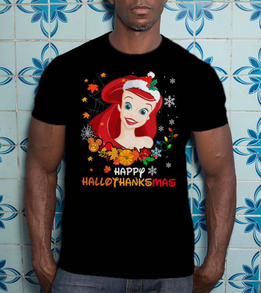 Happy Hallothanksmas Ariel Holiday Mashup T-Shirt